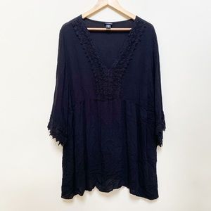 TORRID Black Lace Edge Cotton Tunic Blouse